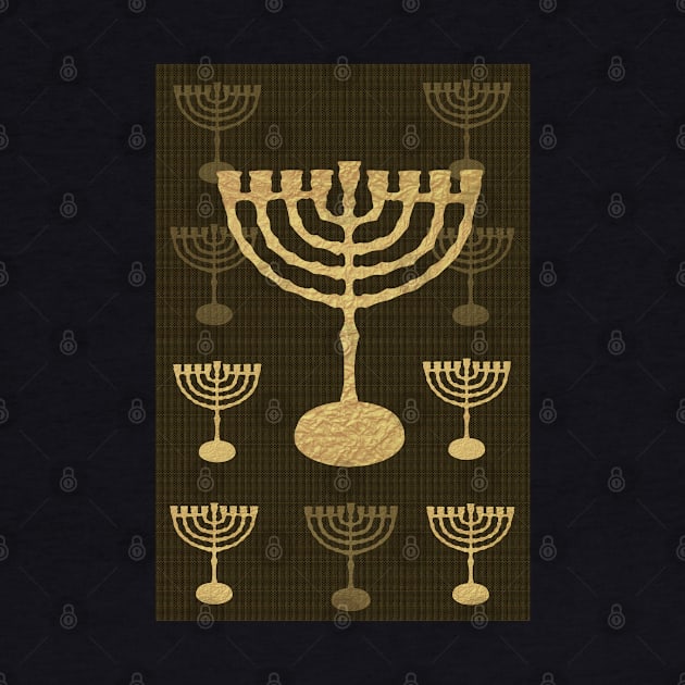 Happy Hanukkah Festival! Jewish Holiday Hanukkah Gold Menorah Vintage Decoration by sofiartmedia